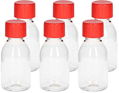VENTON Lot de 6 bouteilles vides en plastique à remplir - 100 ml - Bouteilles de remplissage transparentes en plastique avec bouchon rotatif à pression - Flacons de recharge - Petits flacons vides de
