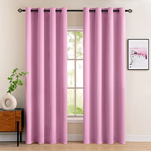 MIULEE Vorhänge Rosa Blickdicht mit Ösen, Schöner Weicher Verdunklungsvorhänge zum Verdunkeln von Räumen, 2er Set Gardinen Abdunkelnd Schlafzimmer Wohnzimmer Thermovorhang Kälteschutz 140X260 cm