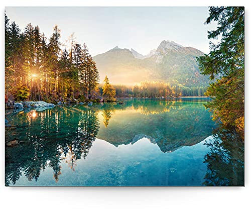BilderKing Wandbild Wasserfall Hintersee Bayern - 100cm x 75cm Acrylglas 5mm mit Alu-Dibond Verbund + Rückrahmen