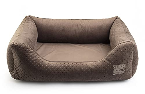 BOUTIQUE ZOO Exclusive Hundebett | Hundeliege, Hundekörbchen mit Kissen | Hundesofa für kleine und mittlere Hunde | Große: M - 75 x 66 x 20 cm | Farbe: Velvet Braun