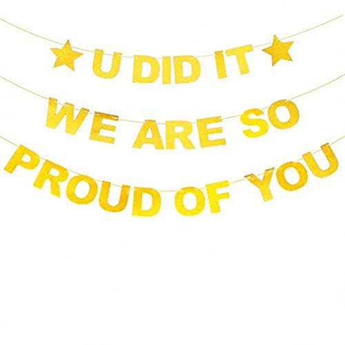 Wimpelkette mit Aufschrift We Are So Proud Of You, goldfarben, glitzernd
