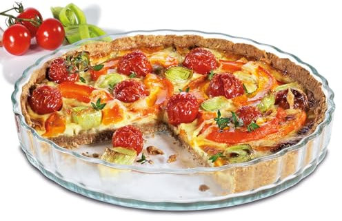 Küchenprofi Tortenform ELSASS aus Glas, Ø: 27,5 cm Höhe: 3,5 cm, Quicheform, Tortenbodenform, Tarteform, Aufflauf- & Kuchenform rund, Gefrier-, Backofen-, Spülmaschinen- und Mikrowellenfest