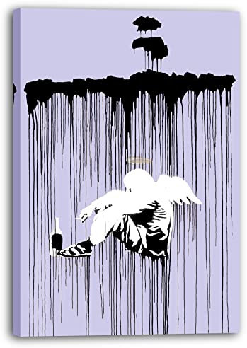 Printistico Leinwandbild Graffiti Engel, Street-Art Banksy Klimaschutz - Moderner Kunstdruck Canvas - Wohnzimmer, Inneneinrichtung Deko