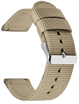 Stevenurr Strapazierfähiges Nylon-Armband 18mm 20mm 22mm 24mm Nylon-Uhrenarmband mit Schnellverschluss, Beige, 22mm