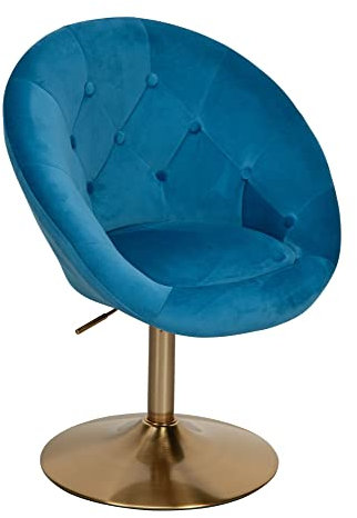möbelando Loungesessel Samt Blau/Gold Design Drehstuhl | Clubsessel Polsterstuhl mit Rückenlehne | Drehsessel Cocktailsessel Lounge | Sessel mit Stoffbezug