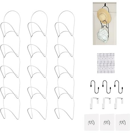 LINFIDITE 15 Stück Cap Halter Tür Hut Racks Organizer Baseball Cap Display Halterung Schrank Hängen für Schals Handtaschen Handtücher Kleidung Krawatten über Tür Wand montiert w Hängehaken weiß
