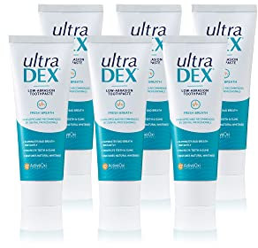 UltraDEX Low-Abrasion Toothpaste, Clinically Proven 12hr Bad Breath Treatment, Gentle & Non-Foaming, with Fluoride, Mint 6 X 75 ml, White