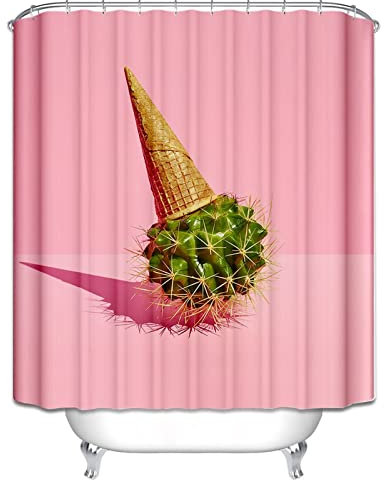 EHOMERY Duschvorhang Camping Badevorhang Rollo Kaktus-EIS Duschvorhang Comic Badezimmer Set Mit Vorhang Polyester Rostfreie Ösen Und 12 Hakenringe, 180X180Cm