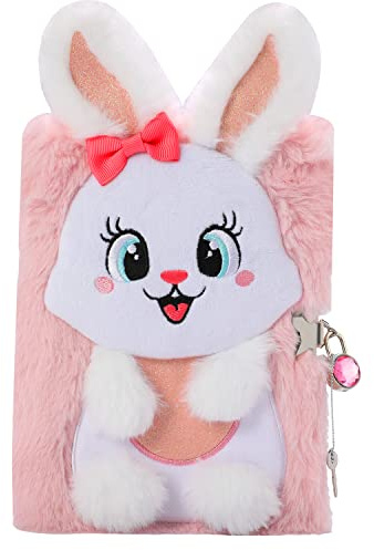 PinkSheep Kaninchen-Tagebuch mit Schloss und Schlüssel, niedliches Kaninchen-Tagebuch für Kinder, 160 linierte Seiten, Plüsch-Schloss-Notizbuch zum Schreiben und Zeichnen, Schulbedarfsgeschenke