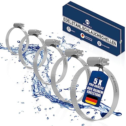 EMIPRA® Schlauchschellen Set [8-60mm, 25 Stk] - optimierte Geometrie für besonders einfache Rotation - Schlauchschellen Edelstahl rostfrei gemäß DIN 3017 W4