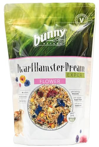 bunnyNature ZwerghamsterTraum Expert Flower - Alleinfuttermittel für Zwerghamster - Futter Mix mit Vitaminen, Blüten, Superfood & Mehlwürmern - 500g