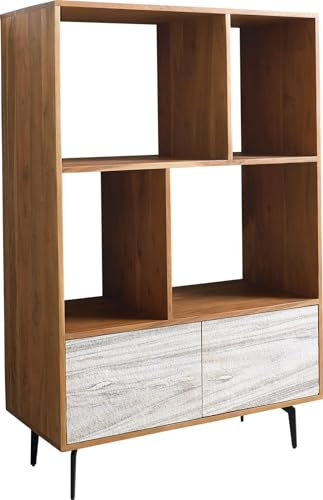 DELIFE Bücherregal Kleo Akazie Natur 90x130 cm 2 Türen Winkelfuß Metall Schwarz Highboard