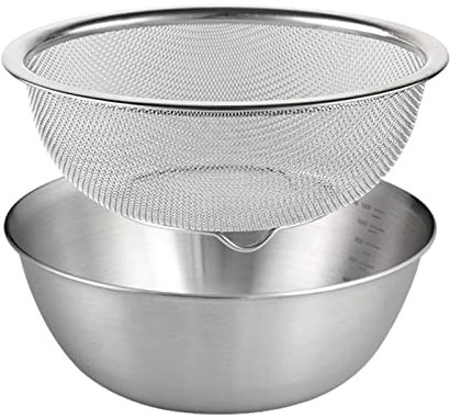 Generic 304 Stainless Steel Colander with Mixing Bowl, Rice Washing Bowl Colander Food Strainers Set, Pasta Spaghetti Rice Rinser Strainer Washer, 22cm