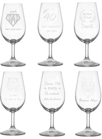 Verre a vin personnalisé 21cl (Lot de 6) Mabouteille.fr - Verre à vin gravure sur verre pour un service coffret vin unique avec prénom, message, logo… [ Verre vin personnalisé ]