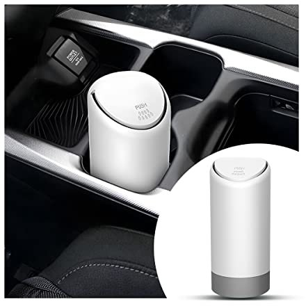 JNNJ Car Trash Can, Mini Silicone Auto Garbage Container with Lid, Waterproof Leakproof Portable Trash Dustbin, Vehicle Rubbish Bins for Automotive, Home, Office, Kitchen, Bedroom(White)