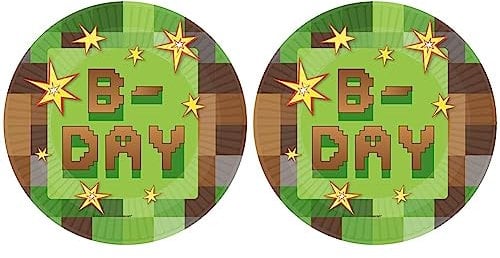 amscan 9912914 - TNT Pixel Party 'B-Day' Round Paper Plates - 16 Pack