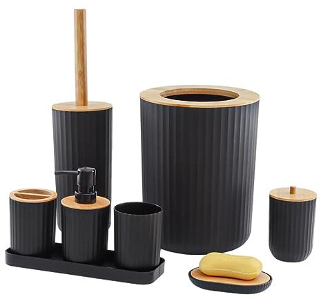 huanzhi Set per Il Lavaggio di Prodotti nel bambù e Legno, Set di Accessori per Il Bagno, Set di Pezzi nel Plastica con Vassoio da Bagno