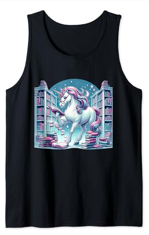 Bibliothèque licorne dans les livres de bibliothèque enchantée pour un lecteur Débardeur