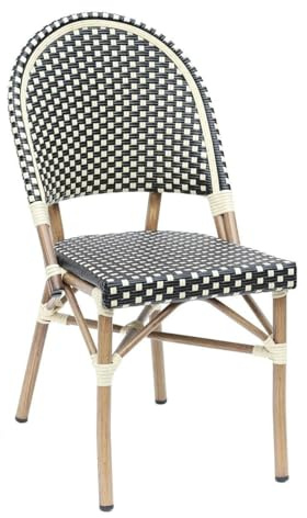 METRO Professional Gartenstuhl in Bambusoptik, Aluminium/PE Rattan, 47 x 60 x 89 cm, Stapelbar, 150 kg Tragkraft, Schwarz/Beige