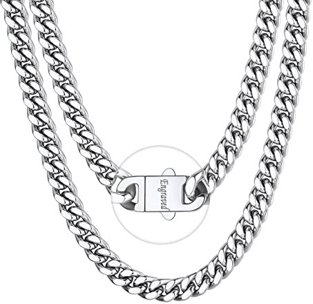 Bestyle Kette Herren feine Panzerkette Edelstahl 9mm Kubanische Gliederkette 60cm lange Hip Hop Silberkette mit Gravur personalisierter Metallschmuck für Männer Frauen Jungen Rapper