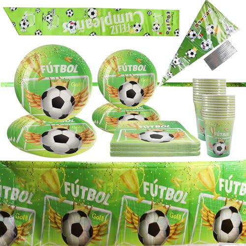 Various-Set de Vajilla Futbol Cumpleaños Juego de Vajilla de Fiesta Decoración Cumpleaños Incluye Platos banda Vaso Bolsa Caramelos y Servilleta Adecuado para Fiestas Temáticas