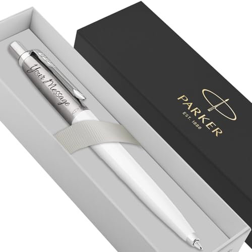 Parker Jotter Ballpoint personalised parker pen engraved In Classy Gift Box Ideal Anniversary or Birthday Gift Perfect For Men & Women Engraved Parker Pen With Laser Engraving (White)