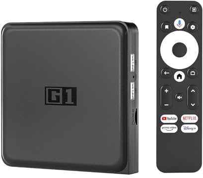 Android TV Box G1 4K HDR Smart Streaming Player 4GB RAM WLAN/WiFi 6 LAN USB | Unterstützt Netflix, YouTube, Disney+