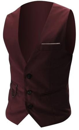 WAZHAKU Gilet da uomo a tre file, con scollo a V, con colletto alto, doppiopetto, slim fit, per business, feste, matrimoni, Colore: rosso, M