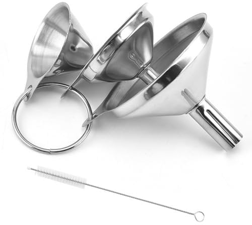 TAORANJU Stainless Steel Funnels, 3 Pcs Small Metal Funnels for Filling Bottles, Multi-use Kitchen Funnel Set for Essentail Oil, Spices, Flask, Perfume, Powder (1.77Inch/ 2.17Inch/ 2.95Inch)