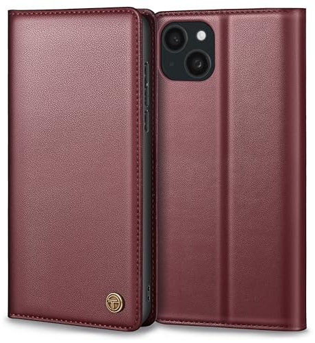 Handyhülle für iPhone 15 Hülle, Premium Lederhülle Schutzhülle Tasche für iPhone 15 Hülle Wallet Kartenfach Standfunktion Klappbar Flip Case für iPhone 15 Hülle, Weinrot