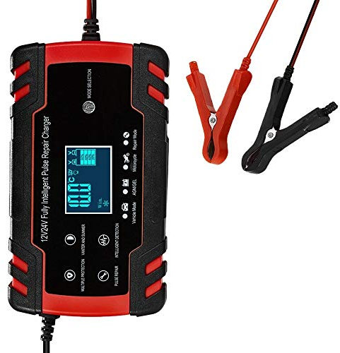 Chargeur Batterie Voitures,Chargeur Batterie 12v 12V 8A 24V 4A Pulse Chargeur Réparation Ecran Voiture Chargeur de Batterie de Moto Chargeur de Batterie