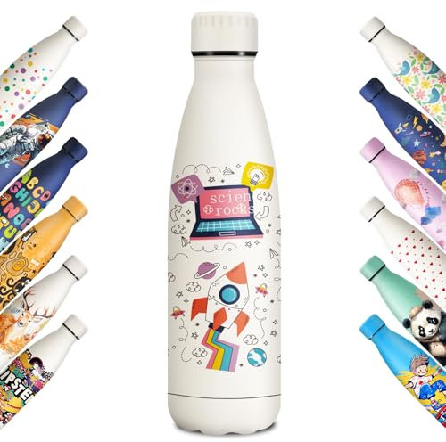KollyKolla Borraccia Termica Bambini 500ml, Stampa 3D Borraccia Termica, Borracce Termiche, Bottiglia Acqua Senza BPA, Borracce per Bambina, Scuola, Sport, Yoga, Campeggio, Ciclismo