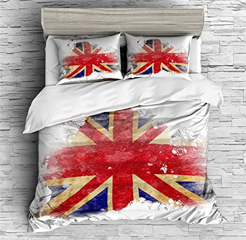 Faeralei Retro Britische Flagge Bettwäsche Old Glory UK Union Jack 7 Teilig Bettdecken Set,1 Spannbettlaken + 1 Bettdecken + 4 Kissenbezüge + 1 Bettlaken (C,Bettwäsche 7 Teilig-Einzel)