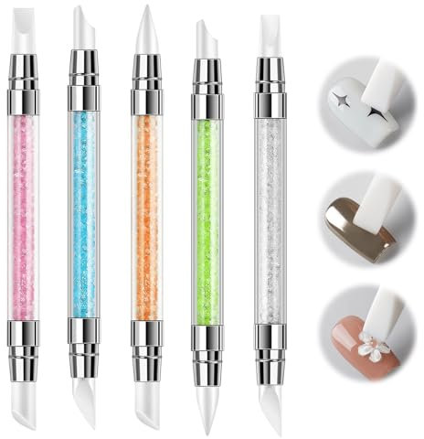 5 Pcs Pinceaux en Silicone Nail Art Double tête, haute qualité Strass Vernis à Ongles Sculpture Stylos,Pour sculpter les ongles, Outils de manucure pour le bricolage Sculpture Stylo Kit
