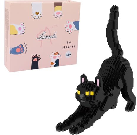 Larcele Mini Building Blocks Animal Set, DIY Micro 3D Building Toy Bricks,999 pcs KLJM-05 (Black Cat)