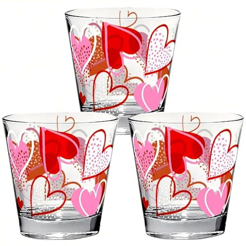 Sicignano | Bicchiere Acqua Nadia 250 ml Confezione da 3 Pezzi, Vetro Decorato Heart to Heart, Lavabile in Lavastoviglie, Adatto al Contatto con Alimenti