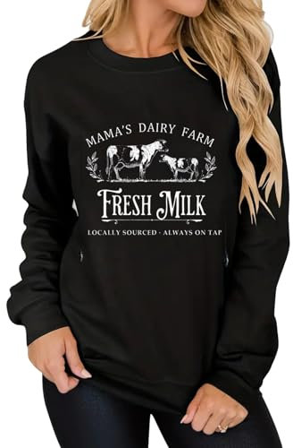 Damen-Still-Sweatshirts zum Stillen, Reißverschluss, Stillfreundlich, Mutterschaftspullover, Mama's Daily Farm Fresh Milk Pullover Tops, Schwarz, L