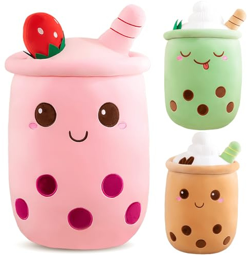 Tutukyle Bubble Tea Plüschtier Kuscheltier Plüschkissen Spielzeug Bubble Tea Kuscheltier Pearl Milk Tea Kuschelkissen Cartoon Plüsch Rückenkissen Geschenk für Kinder Mädchen Erwachsene (Rosa, 35cm)