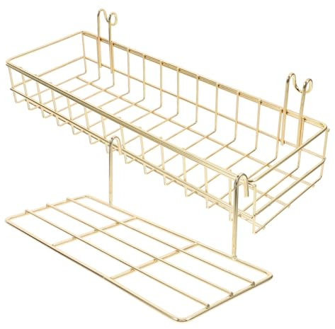 QUMIIRITY 2stücke Goldfarbenes Draht-wandregal Mit Haken Und Korb Praktischer Wandorganizer Für Aufbewahrung Von Gegenständen Zu Hause Büro
