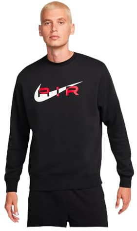 NIKE Air Mens Sweatshirt Swoosh Crew Neck Fleece Lined Top FN7692 (UK, Alpha, M, Regular, Regular, Black/University Red)