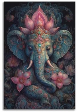 GJDYMX Buddhismus-Poster, Blau und Rosa, komplexes Ganesha-Poster, dekorative Malerei, Leinwand, Wandposter und Kunstdruck, moderne Familienschlafzimmer-Dekoration, Poster, 20 x 30 cm