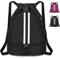 MILAIUN Mode Sport Rucksäcke, Turnbeutel mit Kordelzug, Wasserfest Sporttasche mit Bodenfach und Breit Kordelzug, Basketball Fussballtasche, Rucksack Beutel, für Damen Herren Junior (Schwarz)