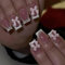 DMQ Short Press on Nails, 24Pcs Square Fake Nails White French Tip False Nails, Pink French Nail Tips with Bow Pearl Charms Design, Glue on Nails Glossy Full Cover Stick on Nail for Women Manicure
