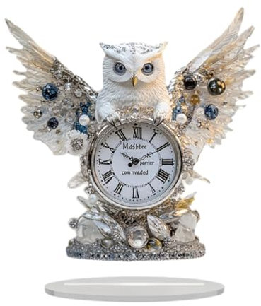 Gufo Piatto in Acrilico su Orologio, Cartello da Tavolo, Accessori per