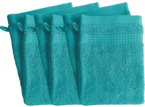 Lot de 6 Gants de Toilette - 100% Coton - 450 GR/m2 - Bleu Turquoise