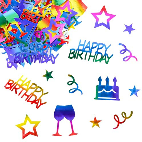 KOBOKO 100 Stück Happy Birthday Konfetti Geburtstag, Konfetti Happy Birthday Tischdeko Geburtstag, Streudeko Geburtstags Deko Frau Mann, Geburtstagsdeko Tisch, Glitzer Confetti für Geburtstags Partys