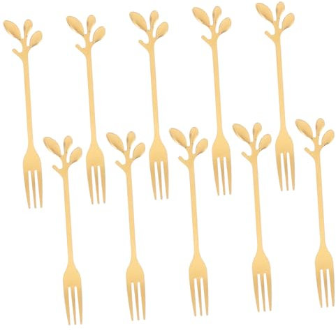 TOPPERFUN Lot De 10 Fourchettes À Dessert Dorées En Acier Inoxydable Petites Fourchettes À Huîtres Fourchettes À Cocktail Fourchettes Pour Tout-Petits Ustensiles De Charcuterie Dorés