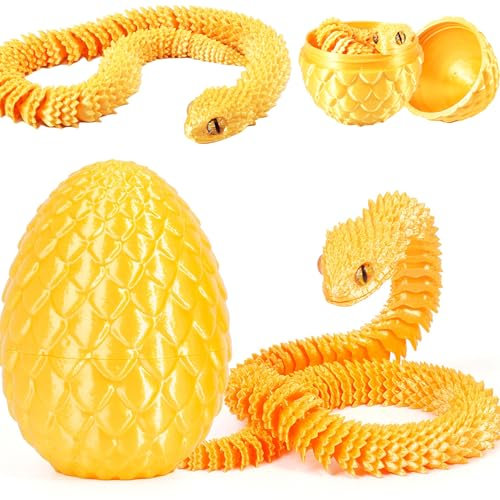 Joycabin 3D Gedruckte Schlange Spielzeug, Ostern 3D Gedrucktes Drachenei Schlangeneier, Easter Schlangeneier, 3D Gedruckte Tiere Spielzeug für Kinder Geschenke Schreibtisch Wohnkultur (Gold)