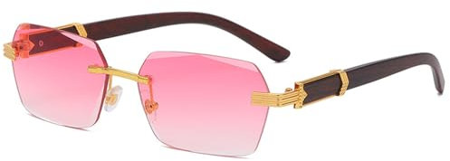 LOJUDI Randlose Sonnenbrille Herren Damen - Retro Rechteckig Rahmenlose Coole Sonnenbrillen Ohne Rahmen Vintage 90er Jahre Brille mit UV400 Schutz-Gold/Rosa