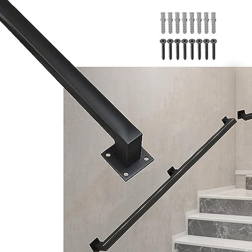 Ringhiera per scale in metallo nero da 3 m/3 m e 6 m, per interni/esterni, corrimano a parete in stile industriale per decorazioni domestiche moderne (dimensioni: 1,8 m)